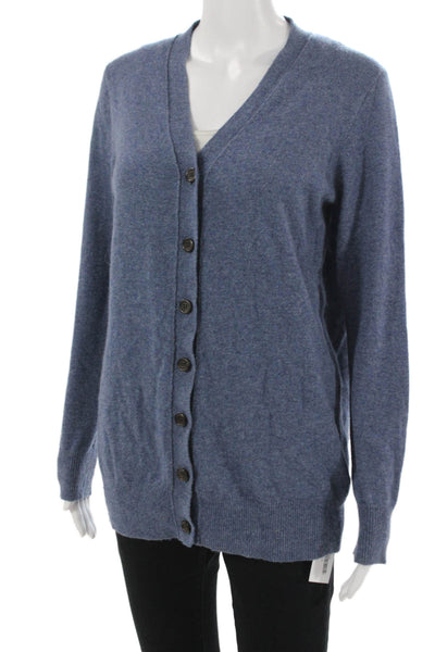 J Crew Unisex Cardigan V Neck Button Front Blue Wool Cashmere Size S