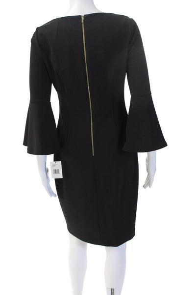 Calvin Klein Womens Sheath Dress Black Long Sleeve Knee Length Size 4