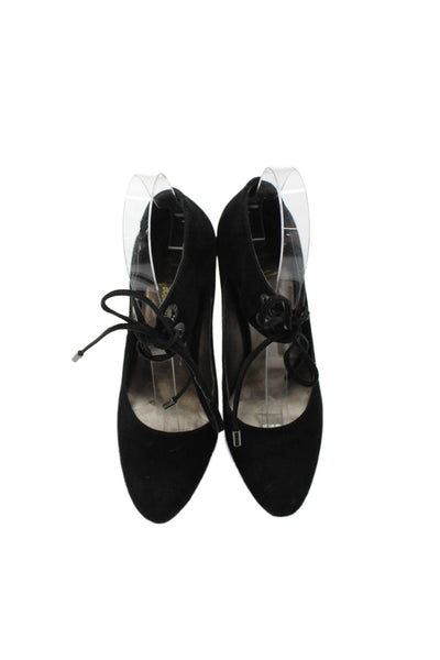 Cole Haan Womens Suede Tied Ankle Strap Pump High Heels Black Size 7
