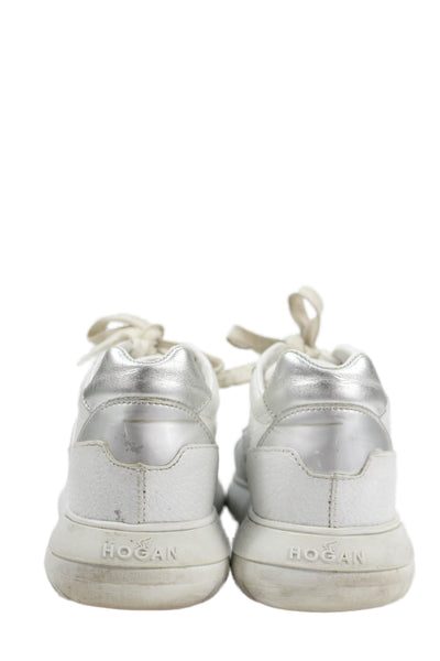 Hogan Womens Leather Lace-Up Casual Sneakers Solid White Size 7
