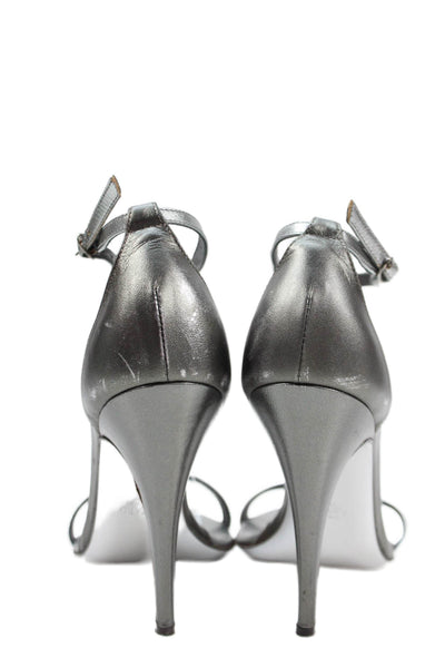 Azzaro Womens Leather Metallic Ankle Strap High Heeled Sandals Silver Size 8