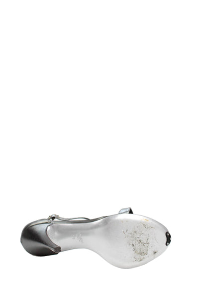 Azzaro Womens Leather Metallic Ankle Strap High Heeled Sandals Silver Size 8