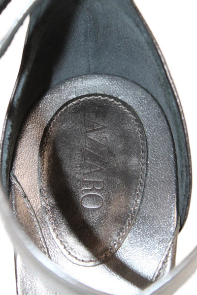Azzaro Womens Leather Metallic Ankle Strap High Heeled Sandals Silver Size 8