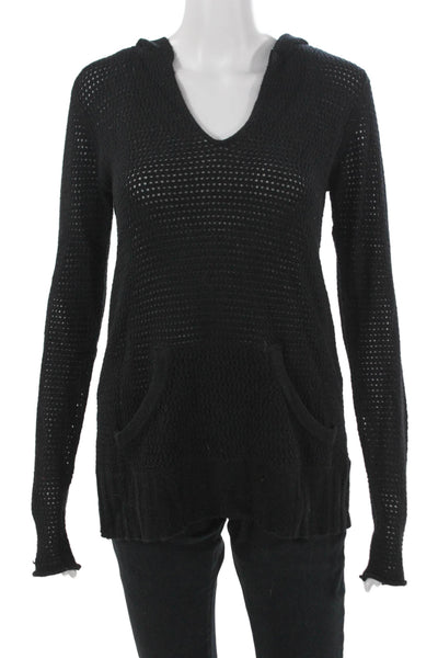 ATM Womens Pullover Hoodie V Neck Cashmere Wool Black Long Sleeve Size XS