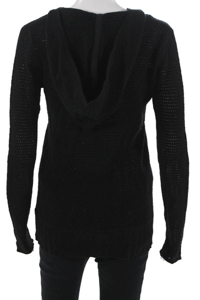 ATM Womens Pullover Hoodie V Neck Cashmere Wool Black Long Sleeve Size XS