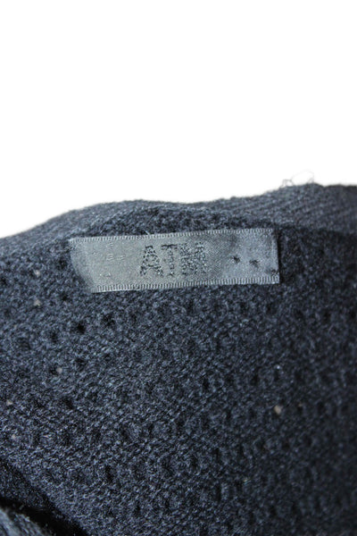 ATM Womens Pullover Hoodie V Neck Cashmere Wool Black Long Sleeve Size XS