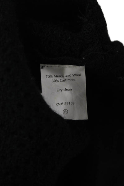 ATM Womens Pullover Hoodie V Neck Cashmere Wool Black Long Sleeve Size XS