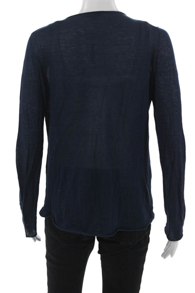 Calypso Saint Barth Women Dark Blue V Neck Long Sleeve Button-Up Top Size M