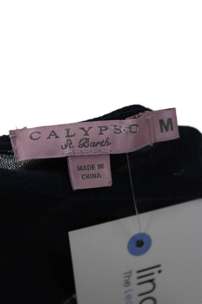 Calypso Saint Barth Women Dark Blue V Neck Long Sleeve Button-Up Top Size M