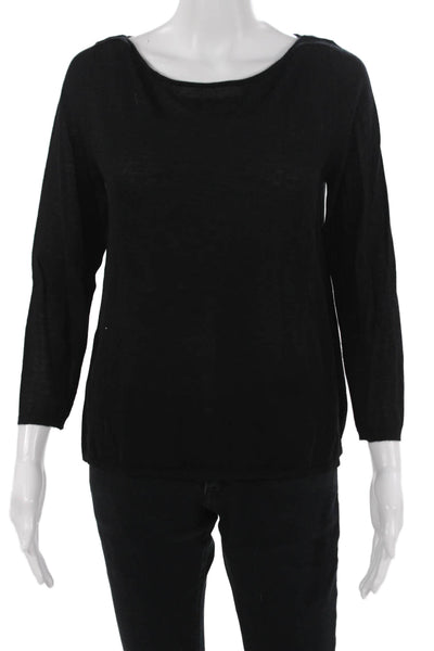 Calypso Saint Barth Women Basic Black Cotton Round Neck 3/4 Sleeve Top Size L