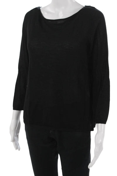 Calypso Saint Barth Women Basic Black Cotton Round Neck 3/4 Sleeve Top Size L