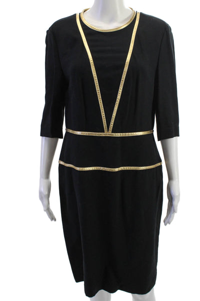 Prada Womens Sheath Shift Dress Black 3/4 Sleeve Round Neck Knee Length Size 48
