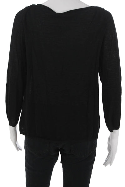 Calypso Saint Barth Women Basic Black Cotton Round Neck 3/4 Sleeve Top Size L