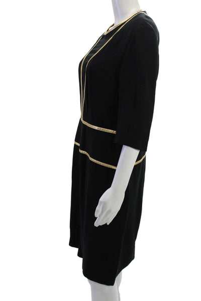 Prada Womens Sheath Shift Dress Black 3/4 Sleeve Round Neck Knee Length Size 48