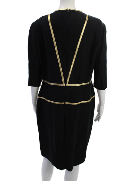 Prada Womens Sheath Shift Dress Black 3/4 Sleeve Round Neck Knee Length Size 48
