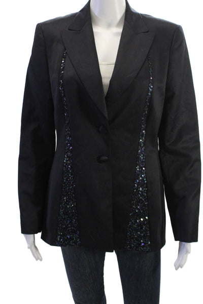 Escada Unisex Black Wool Mohair Collared Button Blazer Long Sleeve Size 38