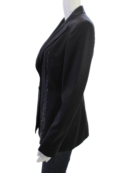 Escada Unisex Black Wool Mohair Collared Button Blazer Long Sleeve Size 38