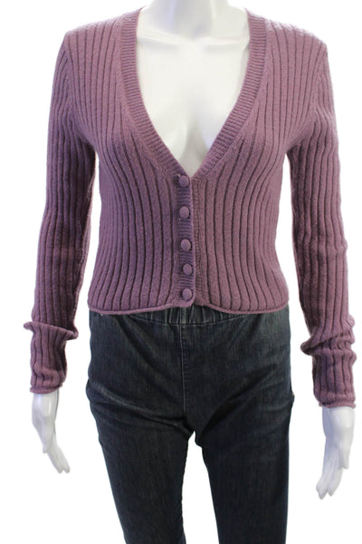 Zara Unisex Cardigan Purple Striped VNeck Button Cotton Long Sleeve Size S