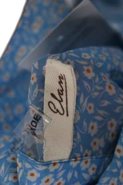 Elan Women Collared Floral Button-Up Viscose Blue Long Sleeve Blouse Size S