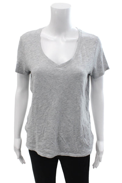 ATM Womens Basic V-Neck Gray Short Sleeve T-Shirt Cotton Blend Size M