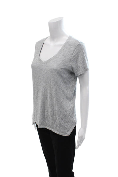 ATM Womens Basic V-Neck Gray Short Sleeve T-Shirt Cotton Blend Size M