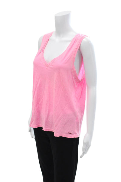 Philanthropy Women Pink Cotton V-Neck Sleeveless Basic Tank Size L