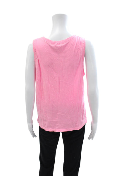 Philanthropy Women Pink Cotton V-Neck Sleeveless Basic Tank Size L