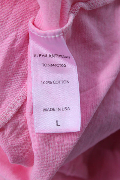 Philanthropy Women Pink Cotton V-Neck Sleeveless Basic Tank Size L