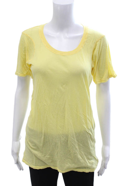Monrow Womens Basic Yellow Cotton Round Neck Short Sleeve T Shirt Size L