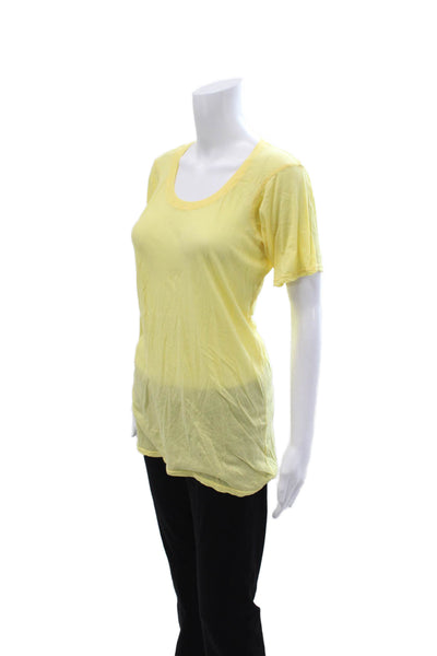 Monrow Womens Basic Yellow Cotton Round Neck Short Sleeve T Shirt Size L
