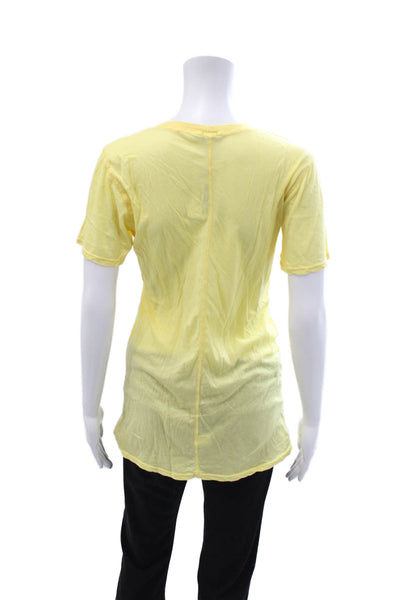 Monrow Womens Basic Yellow Cotton Round Neck Short Sleeve T Shirt Size L