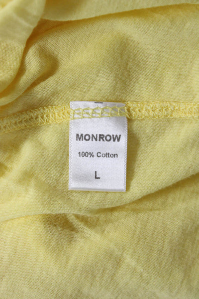Monrow Womens Basic Yellow Cotton Round Neck Short Sleeve T Shirt Size L