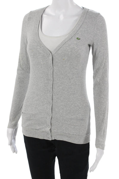Lacoste Unisex Gray V-Neck Button Cardigan Long Sleeve Cotton Elastane Size 36