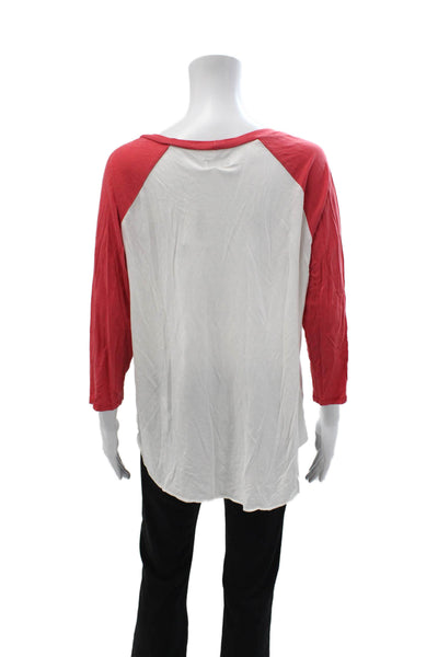 Lauren Moshi Womens Red Jersey T-Shirt 3/4 Sleeve Graphic Music Size L