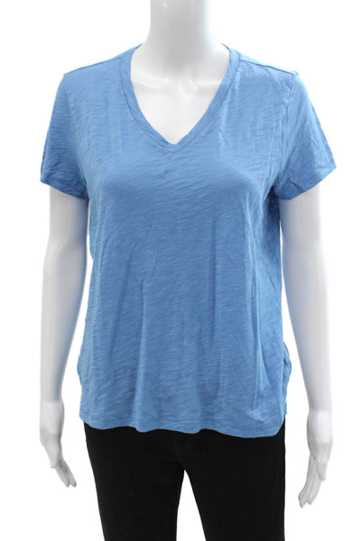 Goldie Womens Blue V-Neck Pima Cotton Short Sleeve Basic T-Shirt Size M