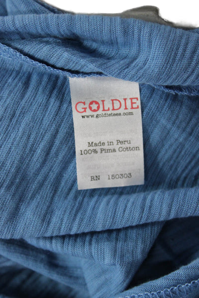 Goldie Womens Blue V-Neck Pima Cotton Short Sleeve Basic T-Shirt Size M