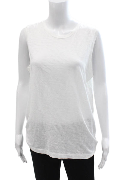 Goldie Women Basic Pima Cotton Sleeveless Tank White Crew Neck Size L