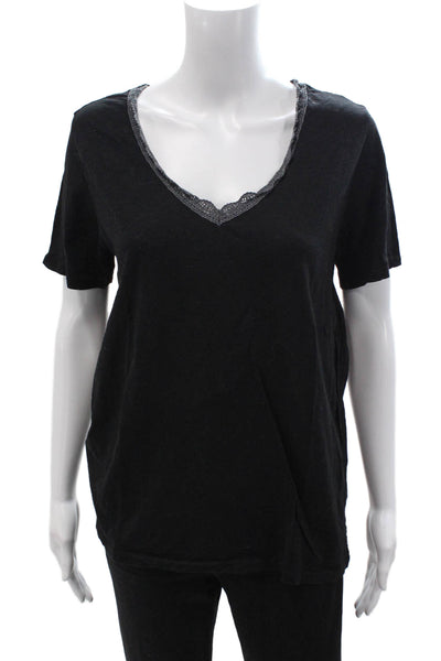 Michael Stars Women T-Shirt Black V-Neck Short Sleeve Supima Size One Size