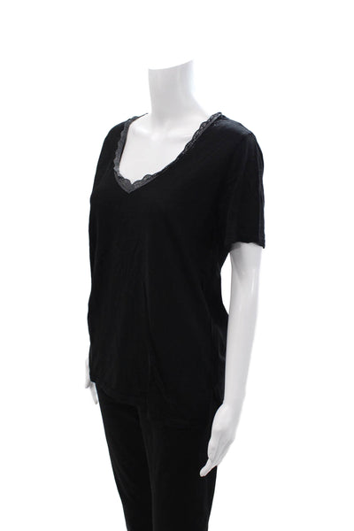 Michael Stars Women T-Shirt Black V-Neck Short Sleeve Supima Size One Size