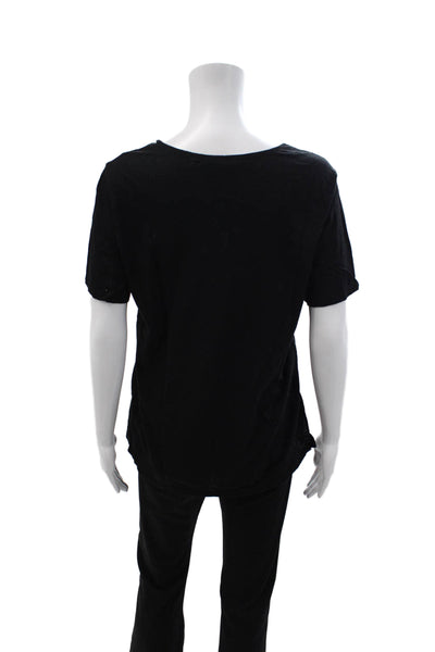 Michael Stars Women T-Shirt Black V-Neck Short Sleeve Supima Size One Size