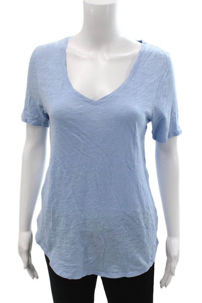 ATM Womens Basic Light Blue V-Neck Cotton T-Shirt Short Sleeve Size M