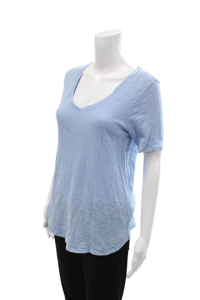 ATM Womens Basic Light Blue V-Neck Cotton T-Shirt Short Sleeve Size M