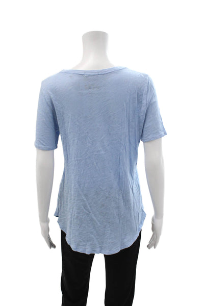 ATM Womens Basic Light Blue V-Neck Cotton T-Shirt Short Sleeve Size M