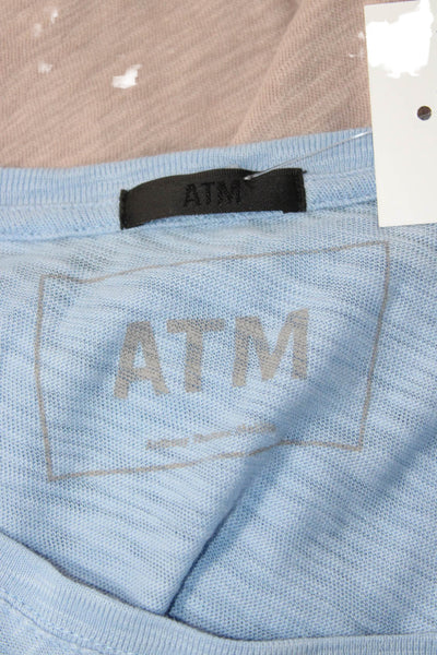ATM Womens Basic Light Blue V-Neck Cotton T-Shirt Short Sleeve Size M
