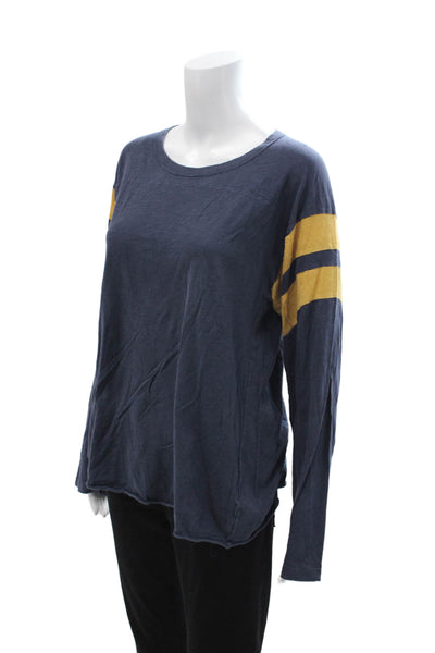 NSF Womens Jersey T-Shirt Dark Blue Striped Modal Long Sleeve Size L