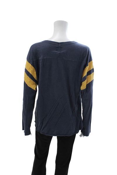 NSF Womens Jersey T-Shirt Dark Blue Striped Modal Long Sleeve Size L