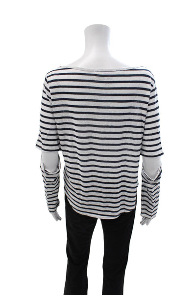 LNA Women Black Striped Long Sleeve Basic T-Shirt Round Neck Nautical Size L