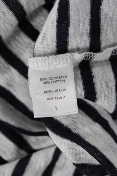 LNA Women Black Striped Long Sleeve Basic T-Shirt Round Neck Nautical Size L