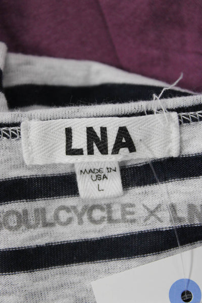 LNA Women Black Striped Long Sleeve Basic T-Shirt Round Neck Nautical Size L