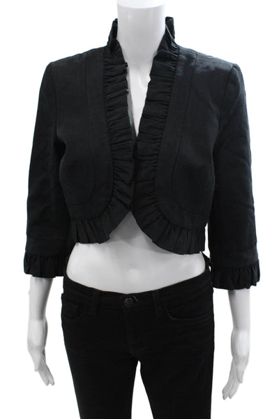 Milly Of New York Women Black Blazer 3/4 Sleeve Viscose Cotton Designer Size 8